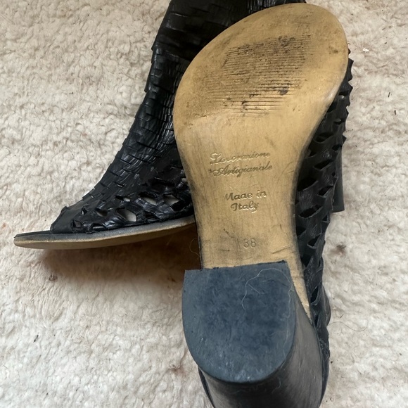 LAVORAZIONE ARTIGIANALE Piampoiani Italian Leather Peep Toe Boots Sz 38 or 7 US - Picture 4 of 9